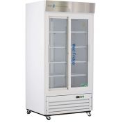 33 Cu. Ft. Standard Pharmacy/Vaccine Double Sliding Glass Door Refrigerator with microprocessor temperature controller with audible and visual alarms, remote alarm contacts, keyed door locks, casters, and pharmacy refrigerator/freezer toolkit, temperature