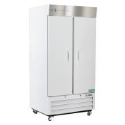 36 Cu. Ft. Standard Pharmacy/Vaccine Double Swing Solid Door Refrigerator with microprocessor temperature controller with audible and visual alarms, remote alarm contacts, keyed door locks, casters, and pharmacy refrigerator/freezer toolkit, temperature l