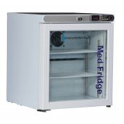 1.0 Cu. Ft, Freestanding Glass Left-hinged Door Premier Pharmacy/Vaccine Undercounter Refrigerator with microprocessor temperature controller with audible and visual alarms, digital temperature display, remote alarm contacts, Freestanding thermometer with