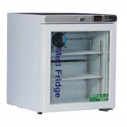 1.0 Cu. Ft, Freestanding Glass Door Premier Pharmacy/Vaccine Undercounter Refrigerator with microprocessor temperature controller with audible and visual alarms, digital temperature display, remote alarm contacts, Freestanding thermometer with 3 year cert