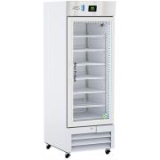 23 Cu. Ft.  Premier NSF/ANSI 456 Compliant Pharmacy/Vaccine Refrigerator, Single Glass Door with microprocessor temperature controller with audible and visual alarms, remote alarm contacts, keyed door locks, casters, and pharmacy refrigerator/freezer tool
