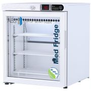 1 cuft. Pharmacy Refrigerator Countertop Glass Door Left Hinged Certified to NSF/ANSI 456. Two years parts and labor warranty, excluding display probe calibration + a 5 year compressor warranty