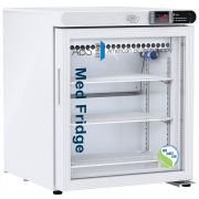 1 cuft. Pharmacy Refrigerator Countertop Glass Door Certified to NSF/ANSI 456. Two years parts and labor warranty, excluding display probe calibration + a 5 year compressor warranty