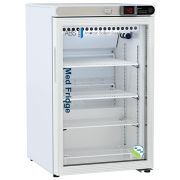 2.5 cuft. Pharmacy Refrigerator Undercounter Freestanding Glass Door Certified to NSF/ANSI 456. Two years parts and labor warranty, excluding display probe calibration + a 5 year compressor warranty