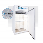Plant Growth Chamber Series - 41 series (41" wide), with (2) tiers of horizontal SciWhite enhanced with Red 660nm LED lighted shelving (800 µmoles/m2/s of light irradiance measured at 6” from the LEDs, standard dimmable from 10%-100% in 1% increments).  A