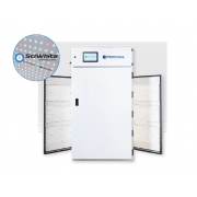 Plant Growth Chamber Series - 41 series (41" wide), with (5) tiers of shelving.  Two externally mounted lamp banks lighted by SciWhite enhanced with Red 660nm LED lighting (separated from chamber growth space by side glass walls) (515 µmoles/m2/s of light