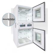 Dual Compartment Biological Incubator - (33.5" wide), (2) tiers per compartment, horizontal LED lighted shelving (120 µmoles/m2/s of light irradiance measured at 6” from the LEDs, standard dimmable from 5%-100% in 1% increments) Temp Range: Lights on:  4C