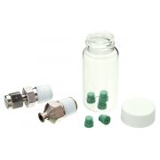 Restek Syringe Adapter Kit, For use with VOC single stage regulator. Kit contains one nickel-plated brass 1/4" NPT to female luer fitting, which can be used with an A-2 Luer syringe (cat.# 20162 or 20163), and one stainless steel 1/4" NPT x 1/8" compressi
