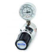 Restek line regulator, brass, single stage, ultra high purity; 0-50psig outlet pressure; 0-100psig outlet gauge; ¼" female NPT ports; each.