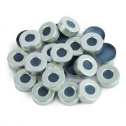 Restek aluminum crimp seal with septa, 20mm, silver colour, with PTFE gray butyl rubber septa installed, pkg/1000.