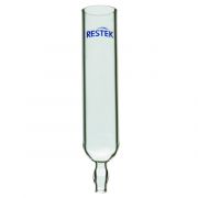 Restek small PUF Glass Holder; durable and reusable; fit either 6 cm or 22 mm OD PUF plug or can be used with bulk SDVB resin; stem designed for secure 1/4" ID tubing connection to sampling pump; fits 22 mm OD PUF Plug (4.4" L x 0.9" OD); each.