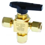 Swagelok Valve 3-Way Brass Ball, 0.35 Cv, 1/4" Tube Fitting EA