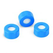 Caps  Short Screw 9mm Blue Ribbed PTFE/Silicone Lined for Agilent 7693A  100-pk