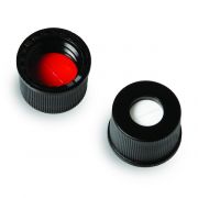 Vial cap and septa, 8-425 Black Cap, Red PTFE/Silicone Septa, 0.060 w/slit 100/pk