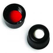Vial cap and septa, 8-425 Flangeless Black open hole polypropylene cap, Red PTFE/Silicone Septa, 0.060 w/slit 100/pk
