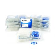 Restek 2.0mL clear vials with marking patch; 9mm; screw thread; includes blue caps with installed PTFE/silicone septa; not assembled; pkg/1000.