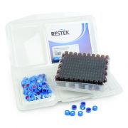 Restek 2ml Screw Thread Vial Kit, Amber w/Grad Marking Spot 9mm, Blue PTFE/Silicone Liner 100-pk.