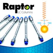 Restek Raptor C-18 5 µm LC Columns for reversed-phase chromatography. 150 mm Length; 4.6 mm ID, 2-8 pH Range.