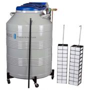 ABS Auto Jr autofill tank. Vial Capacity: 6,000. Includes: (6) racks; Max Rack, 6' Transfer Hose; Rollerbase; (70) 81/100 cell Cardboard Boxes; CryoGloves, LLMR