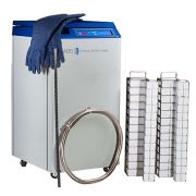 ABS AutoMax System AMIV 1-CS. Vial capacity: 10,400. Includes: (7) Large Stainless Steel Racks; (4) Small Stainless Steel Racks; (91) 81/100 Cell Cardboard Boxes; (52) 25 Cell Cardboard Boxes; 6' Transfer Hose, CryoGloves, and LLMR