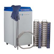 AutoMax LN2 Storage Tank with Autofill Capacity 10,400 vials  Includes: (7) Large Stainless Steel Racks; (4) Small Stainless Steel Racks; (91) 81/100 Cell Plastic Boxes; (52) 25 Cell Plastic Boxes; 6' Transfer Hose, CryoGloves