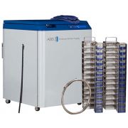 ABS AutoMax System AMIV 2-PS. Vial Capacity (24,050) Includes: (17) Large Stainless Steel Racks; (6) Small Stainless Steel Racks; (221) 81/100 Cell Plastic Boxes; (78) 25-Cell Plastic Boxes; 6' Transfer Hose; CryoGloves and LLMR.