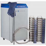 AutoMax LN2 Storage Tank with Autofill Capacity 10,400 vials  Includes: (7) Large Stainless Steel Racks; (4) Small Stainless Steel Racks; (91) 81/100 Cell Plastic Boxes; (52) 25 Cell Plastic Boxes; 6' Transfer Hose, CryoGloves