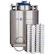 KryoVault auto fill tank KVP 1. Vial Capacity: 19,500. Includes: (14) Large Stainless Steel Racks; (4) Small Stainless Steel Racks; (182) 81/100 Cell Cardboard Boxes; (52) 25 Cell Cardboard Boxes; 6' Transfer Hose; CryoGloves and LN2 Measuring Ruler
