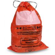 BowTie™ Biohazard bags with drawstring, HDPE, 25 x 35in., with marking area and sterilization indicator. 100 pcs/pk.