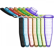 SureSeal™ S Microtube w/ cap 1.5ml, Sterile, assorted colors (Red, Blue, Green, Yellow & Purple), 50 per bag, 10 bags per pack.