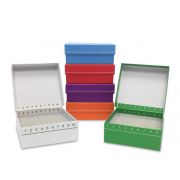 FlipTop™ Carboard freezer box w/ attached hinged lid, 100-place, orange, 5/pk