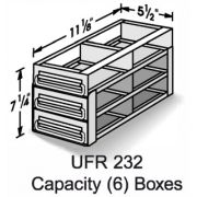 6-Box Capacity (2 Long 3 High) Upright Drawer Rack for Standard 5.25 x 5.25 x 2-Inch High Boxes, Stainless Steel, with Handles.