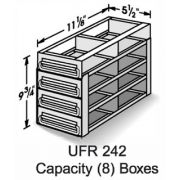 8-Box Capacity (2 Long 4 High) Upright Drawer Rack for Standard 5.25 x 5.25 x 2-Inch High Boxes, Stainless Steel, with Handles.