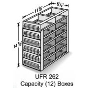12-Box Capacity (2 Long 6 High) Upright Drawer Rack for Standard 5.25 x 5.25 x 2-Inch High Boxes, Stainless Steel, with Handles.