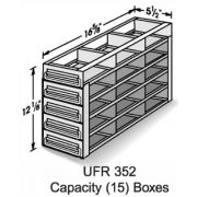 15-Box Capacity (3 Long 5 High) Upright Drawer Rack for Standard 5.25 x 5.25 x 2-Inch High Boxes, Stainless Steel, with Handles.