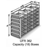 18-Box Capacity (3 Long 6 High) Upright Drawer Rack for Standard 5.25 x 5.25 x 2-Inch High Boxes, Stainless Steel, with Handles.