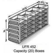 20-Box Capacity (4 Long 5 High) Upright Drawer Rack for Standard 5.25 x 5.25 x 2-Inch High Boxes, Stainless Steel, with Handles.