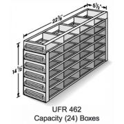 24-Box Capacity (4 Long 6 High) Upright Drawer Rack for Standard 5.25 x 5.25 x 2-Inch High Boxes, Stainless Steel, with Handles.