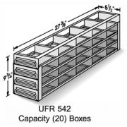 20-Box Capacity (5 Long 4 High) Upright Drawer Rack for Standard 5.25 x 5.25 x 2-Inch High Boxes, Stainless Steel, with Handles.