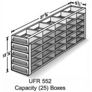 25-Box Capacity (5 Long 5 High) Upright Drawer Rack for Standard 5.25 x 5.25 x 2-Inch High Boxes, Stainless Steel, with Handles.