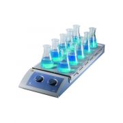 DLAB Scientific MS-H-S10, 10-Channel Classic Hotplate Magnetic Stirrer, stainless steel plate with silicone film. Temperature range: Ambient to 120°C, Speed Range: 0-1100rpm; Max. stirring quantity (H2O): 10 x 0.4L; Workplate dimensions: 180x450mm; USA pl