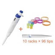 PROMO Eppendorf Research® 3 neo 1-channel; 50 – 1000 µL, blue, variable volume; ACT-labeled. Includes 960 ep Dualfilter T.I.P.S.®, 50 – 1000 µL, 76 mm, and ColorTag pipette marking rings sample bag