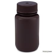 Bottle, Wide Mouth, HDPE Bottle, Attached PP Screw Cap, Amber, 125mL, 12/Pack, PACK/12