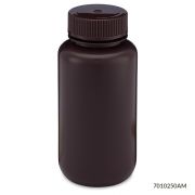 Bottle, Wide Mouth, HDPE Bottle, Attached PP Screw Cap, Amber, 250mL, 12/Pack, PACK/12