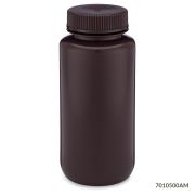 Bottle, Wide Mouth, HDPE Bottle, Attached PP Screw Cap, Amber, 500mL, 12/Pack, PACK/12