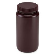 Bottle, Wide Mouth, HDPE Bottle, Attached PP Screw Cap, Amber, 2 Litres (0.5 Gallons), EA