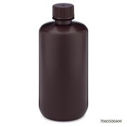 Bottle, Narrow Mouth, HDPE Bottle, Attached PP Screw Cap, Amber, 500mL, 12/Pack, PACK/12