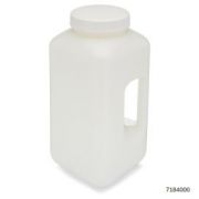 Bottle, Large Wide Mouth with Handle, Square, HDPE Bottle, 100mm PP Screw Cap, 4 Litres (1.0 Gallons), EA