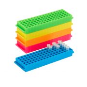 Heathrow Scientific 80-well microtube rack for 1.5/2.0 ml tubes, 5 x 16 array, autoclavable, pink, (pack of 5).