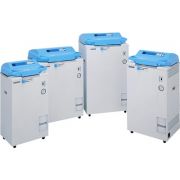 Amerex Model HV-50II autoclave. 50L; 105° to 135°C operating range; floor model; manual lid opening; programmable auto-start; auto air purge; programmable steam exhaust rate; agar sterilization and melting modes; LCD touchscreen controller; sterilization 